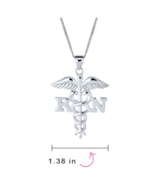 Angel Wings Stethoscope Symbol of Registered RN Nurse Caduceus Pendant Charm Necklace For Women Graduation Sterling Silver