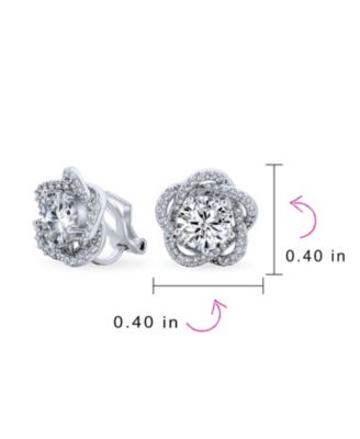 Elegant Cubic Zirconia Pave CZ 3D Flower Rose Clip On Earrings Mother Prom Formal Party Non Pierced Ears