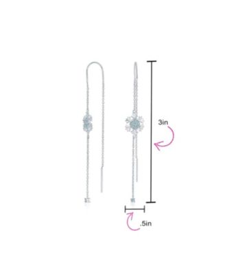 Thin Linear Clear Blue CZ Frozen Winter Holiday Party Snowflake Ear Threader Chain Dangle Earrings For Sterling Silver