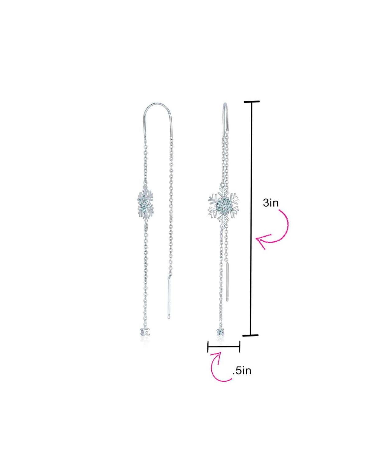 Bling Jewelry Thin Linear Clear Blue Cz Frozen Winter Holiday Party Snowflake Ear Threader Chain Dangle Earrings For Women For Sterling Silver - Silve
