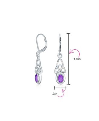 Love Knot Oval Bezel Set Natural Amethyst Topaz Onyx Quartz Turquoise Dangle Earrings .925 Sterling Silver