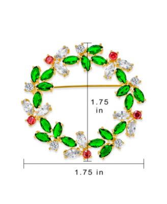 Colorful Marquise Cubic Zirconia CZ Green Red White Round Fashion Christmas Holiday Wreath Brooch Pin Gold Plated