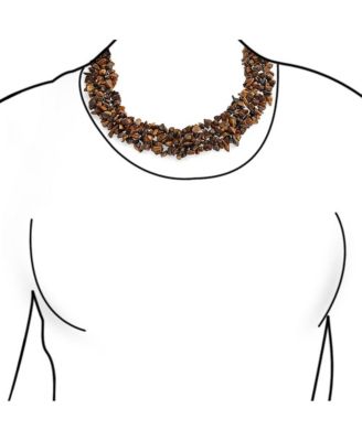 Large Natural Stones Cluster Multi Strand Collar Necklace and Stretch Bracelet Set