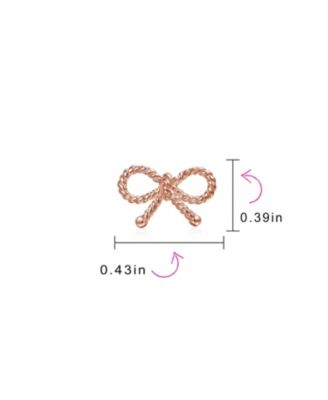 Simple Dainty Thin Twist Rope Cable Ribbon Bow Stud Earrings Rose Gold Plated .925 Sterling Silver