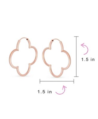 Simple Large Thin Tube Endless Clover Flower Shaped Hoop Earrings Rose Gold Sterling Silver 1.5 Inch