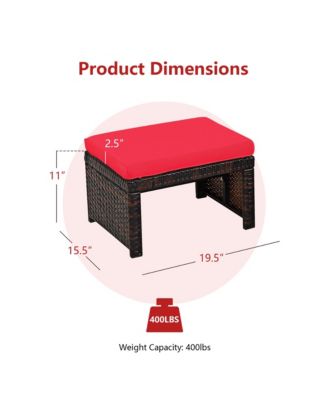 Set of 2 Rattan Ottoman Footrest Footstool Patio Furniture w/ White Cushion