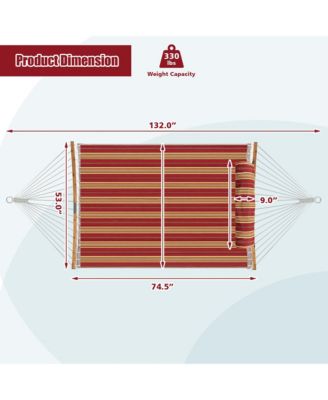 Hammock w/ Pillow Curved Bamboo Spreader Bar Chain Portable Indoor Outdoor