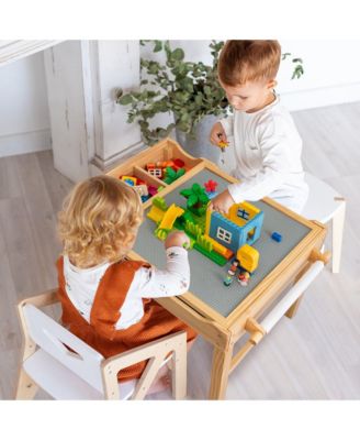 Kids Multi Activity Play Table Wooden Building Block Desk with Storage Paper Roll