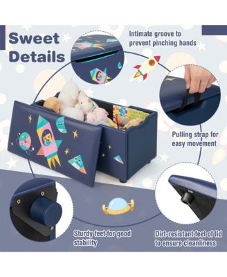 Kids Upholstered Storage Ottoman Bench Versatile Toy Chest Footrest Stool