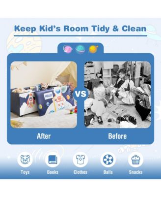 Kids Upholstered Storage Ottoman Bench Versatile Toy Chest Footrest Stool