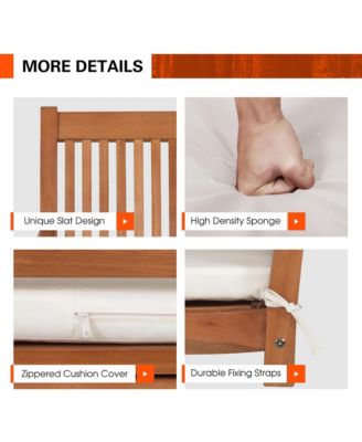 2-Person Hanging Porch Swing Wood Bench with Cushion Curved Back Outdoor Natural