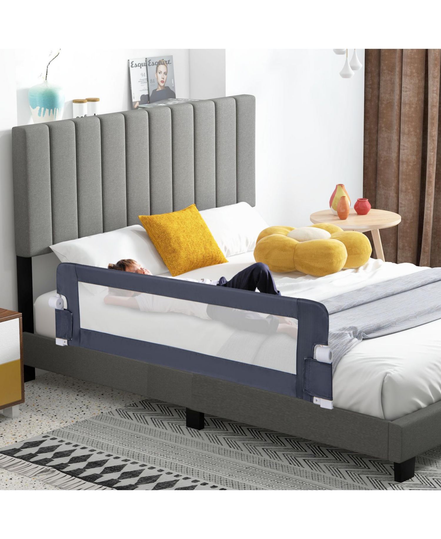 Baby Bed Rail Guard with Adjustable Strap and Fold-Down Design for Easy Access