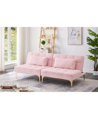 Simplie Fun 71 Convertible Sofa Bed Futon With Gold Metal Legs Teddy Fabric Pink Macy s