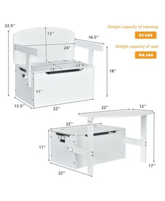 3-in-1 Kids Convertible Storage Bench Wood Activity Table and Chair Set