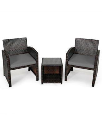 3 Pieces PE Rattan Wicker Furniture Set with Cushion Sofa Coffee Table for Garden