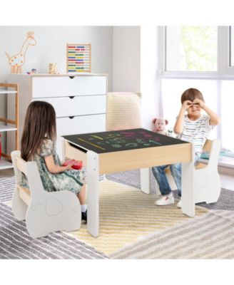 4-in-1 Wooden Activity Kids Table and Chairs with Storage and Detachable Blackboard