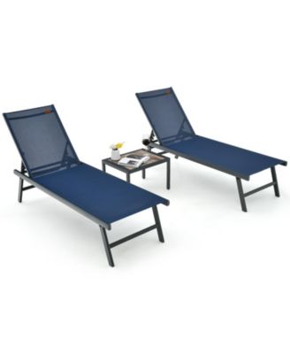 3-Piece Patio Chaise Lounge and Table Set for Poolside