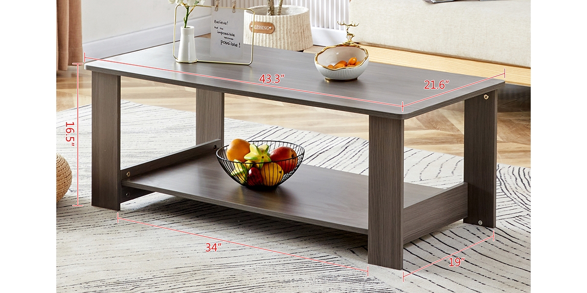 Streamdale Furniture Gray Textured Coffee Table, Double Layered Mdf Material, 43.3