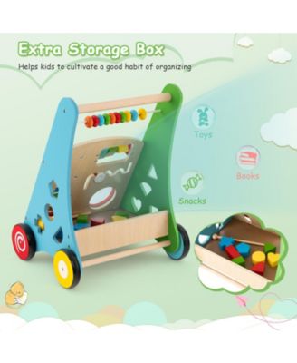 Toddler Push Walker with Burr-Free Handle and Built-In Activity Center for Learning