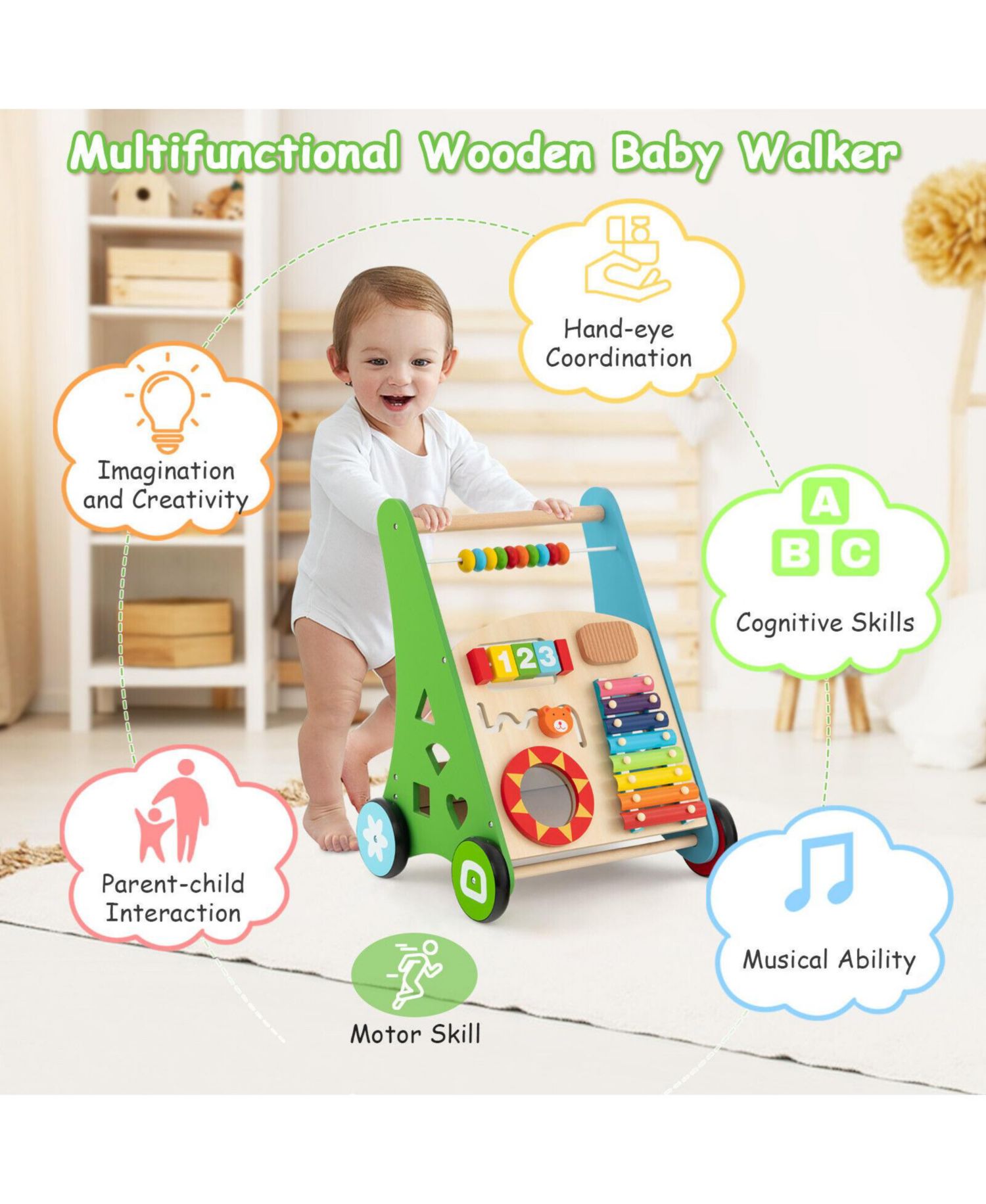 Toddler Activity Walker Toy with Interactive Play Center and Safe Handle