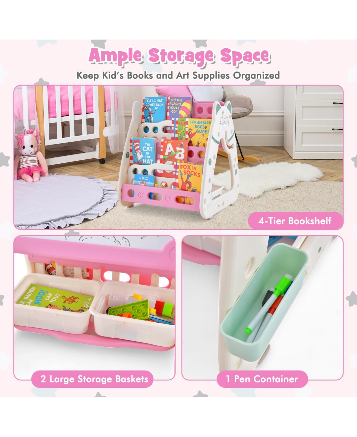 Slickblue 3-In-1 Double Sided Magnetic Dry-Erase Board with Stool and Flipped Writing Desktop