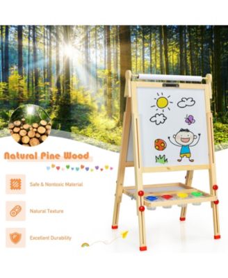 Kids Art Easel with Paper Roll Double-Sided Regulable Drawing Easel Plank