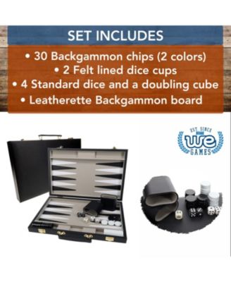Black Leatherette Backgammon Set, 14.75 x 9.75 in. closed