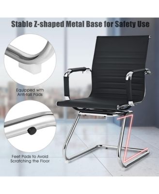 Set of 2 PU Leather Sled Metal Base Armless Reception Guest Chairs
