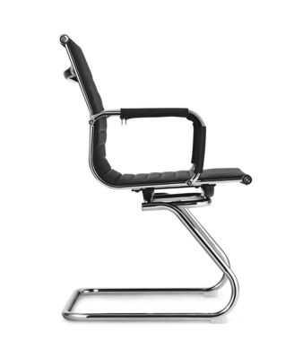 Set of 2 PU Leather Sled Metal Base Armless Reception Guest Chairs