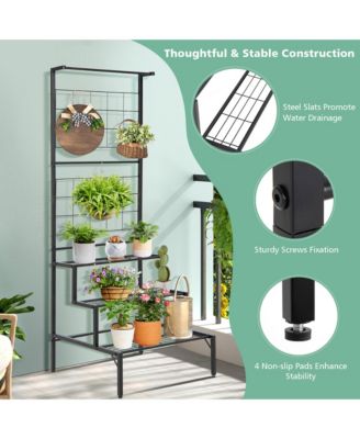 3-Tier Hanging Plant Stand Flower Pot Organizer Rack w/Grid Panel Display Shelf