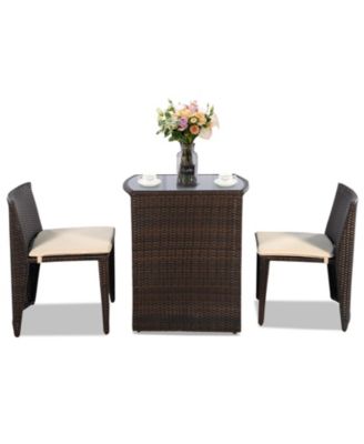 3 PCS Cushioned Outdoor Wicker Patio Set Garden Lawn Sofa Furniture Seat No Assembly