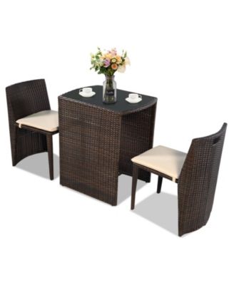 3 PCS Cushioned Outdoor Wicker Patio Set Garden Lawn Sofa Furniture Seat No Assembly