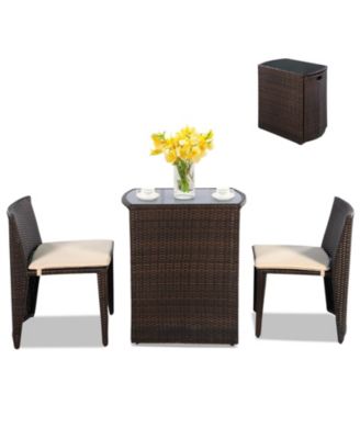 3 PCS Cushioned Outdoor Wicker Patio Set Garden Lawn Sofa Furniture Seat No Assembly