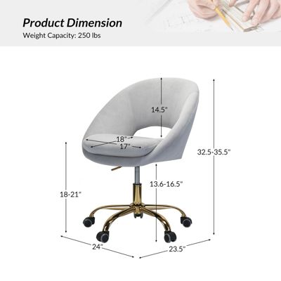 Modern Velvet Office Chair with Adjustable Swivel for Study Vanity