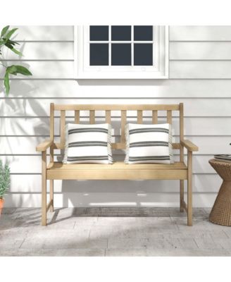 Teak Wood Garden Bench 2-Person Patio Bench with Backrest & Armrests