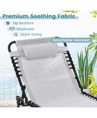 2 PCS Folding Chaise Lounge Chair Portable Sun Lounger with Adjustable Backrest