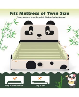 Twin Size Kids Bed Toddler Upholstered Low Profile Bed Frame with Panda Headboard