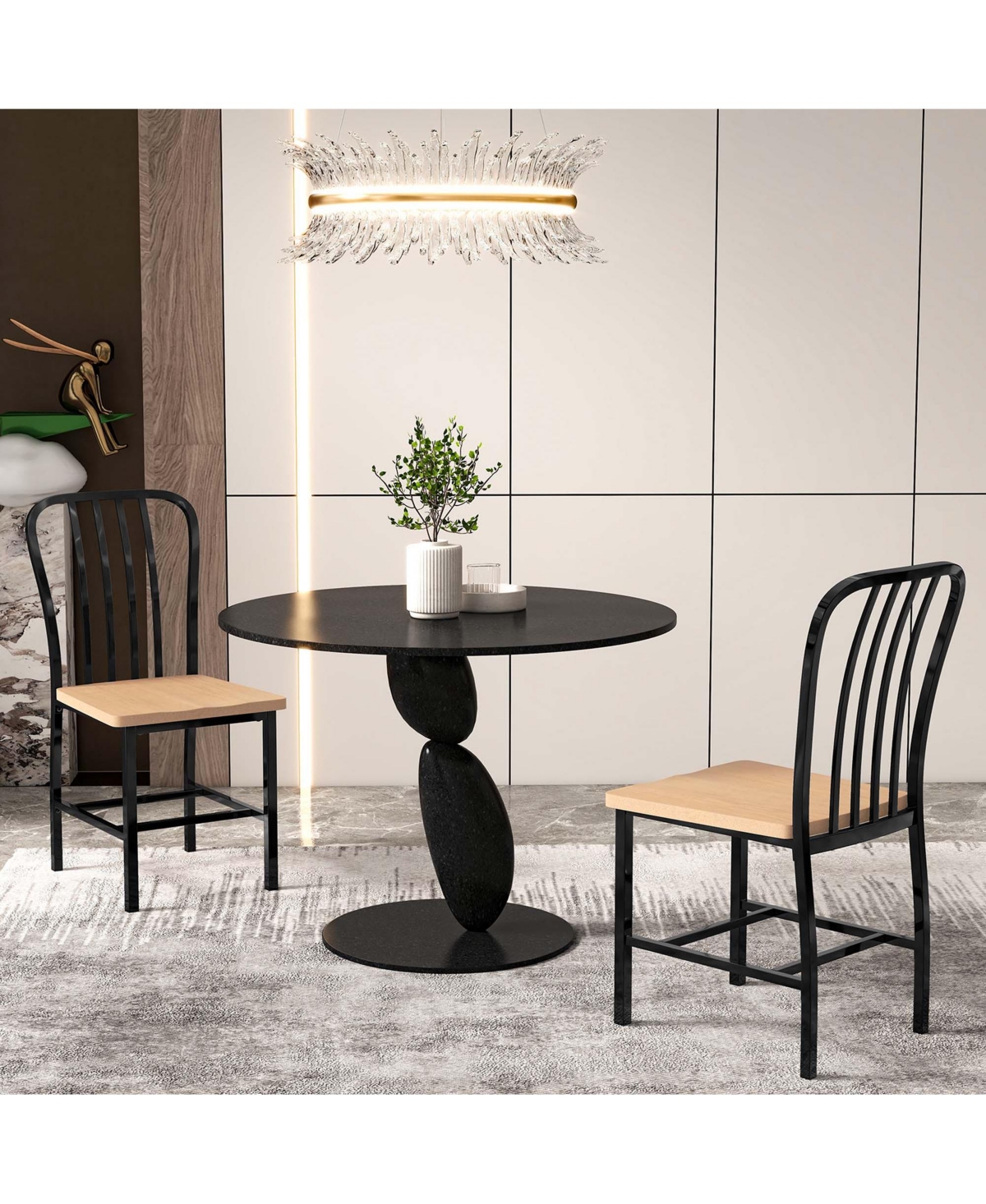 Costway Dining Chairs Set of 2 High Back Navy Chairs Metal Frame Footrests Kitchen