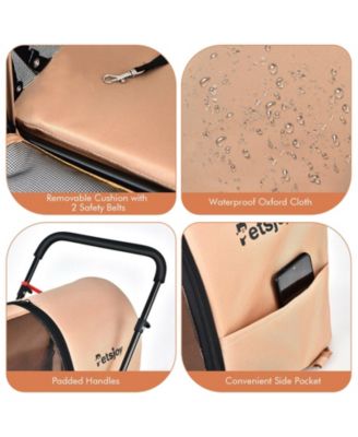 4-in-1 Double Pet Stroller with Detachable Carrier and Travel Carriage-Beige