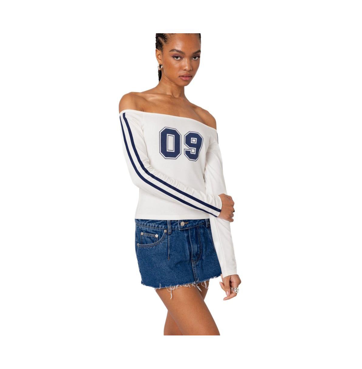 Edikted Women's 90'S Off Shoulder Long Sleeve T Shirt