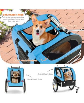 Dog Bike Trailer Foldable Pet Cart with 3 Entrances for Travel-Blue