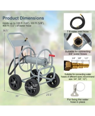 Garden Water Hose Reel Cart with 4 Wheels and Non-slip Grip - Silver
