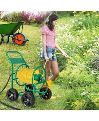 Garden Water Hose Reel Cart with 4 Wheels and Non-slip Grip - Green