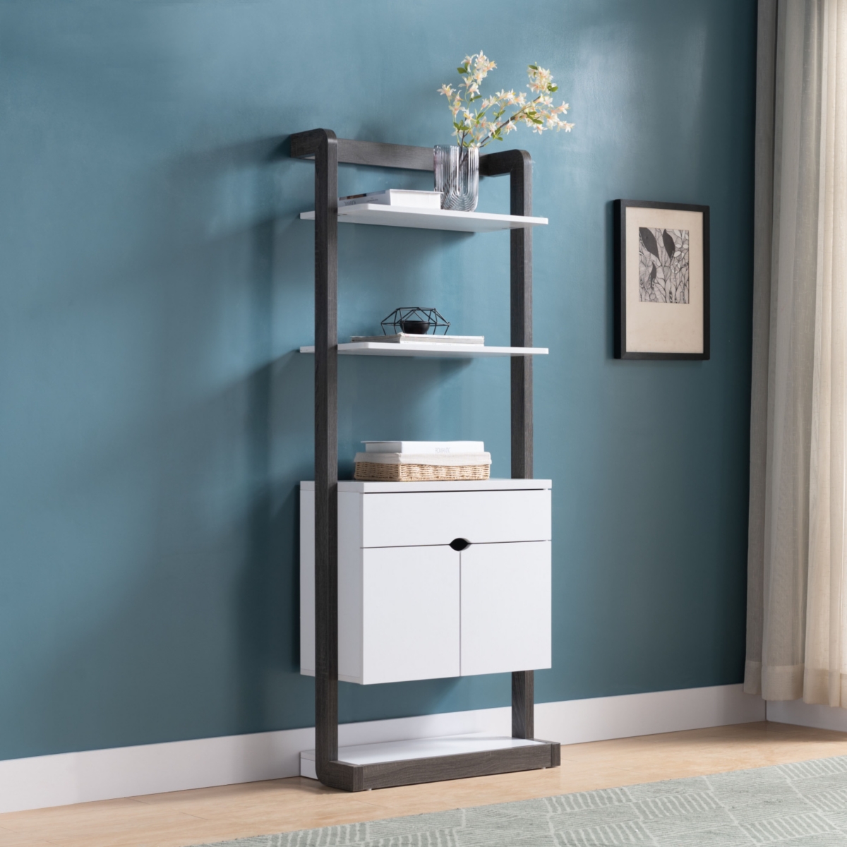 Simplie Fun Bookcase Distressed Grey White