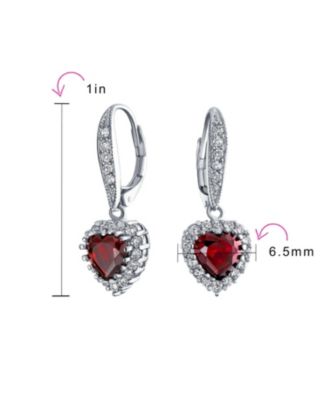Romantic Red Pink CZ Heart Dangle Chandelier Earrings Rhodium Plated
