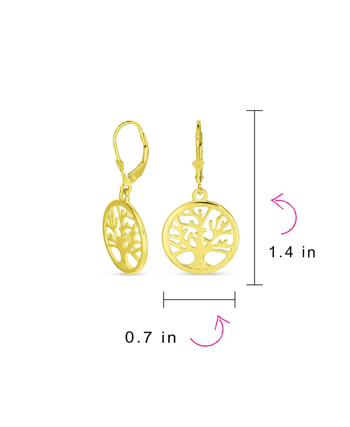 Bling Jewelry Oval Disc Tree of Life Dangle Earrings 14K Rose Gold Plated Sterling Silver