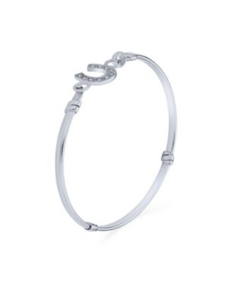 Good Luck Horseshoe Bangle Equestrian Bracelet Graduation Gift Cubic Zirconia CZ Pave Sterling Silver