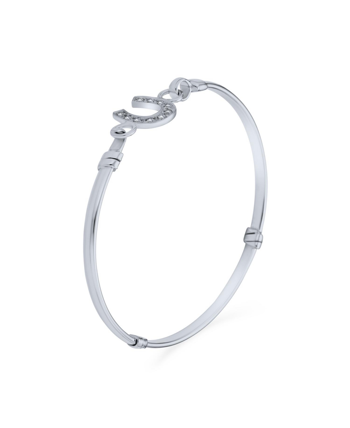 Bling Jewelry Good Luck Horseshoe Bangle Equestrian Bracelet For Women Graduation Gift Cubic Zirconia Cz Pave Sterling Silver