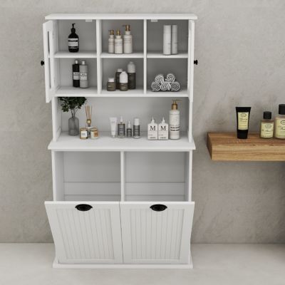 Tilt-Out Laundry Basket Cabinet with Shelves