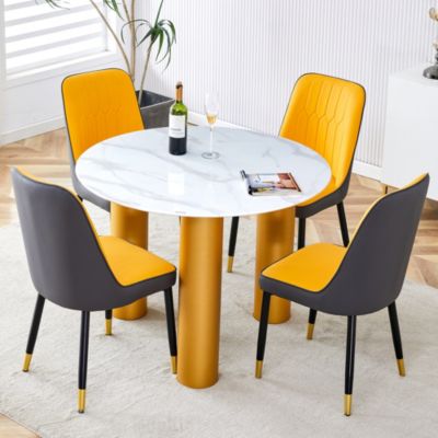 Streamdale 40" Round White Dining Table, Golden Legs